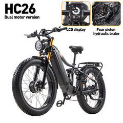 BURCHDA HC26 2500W Dual Motor Fat Tire EBike, 48V30AH Long Range,26Inch MTB Electric Bicycle for Adults,Off-Road,City Commuting