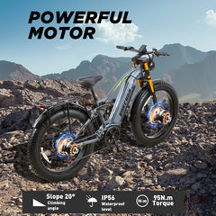 BURCHDA RX80 Dual Motor 2000W Electric Mountain Bike, 26-inch 4.0 Fat Tyres, 48V 20Ah Battery, Hydraulic Brakes with 7-Speed Gears