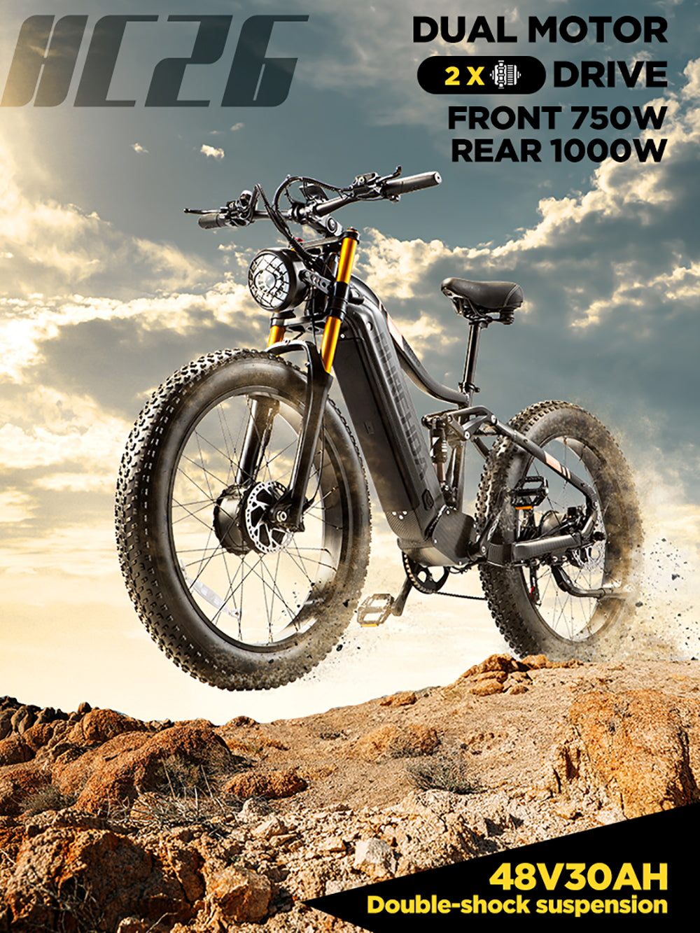 BURCHDA HC26 2500W Dual Motor Fat Tire EBike, 48V30AH Long Range,26Inch MTB Electric Bicycle for Adults,Off-Road,City Commuting