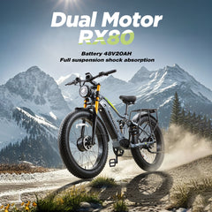 BURCHDA RX80 Dual Motor 2000W Electric Mountain Bike, 26-inch 4.0 Fat Tyres, 48V 20Ah Battery, Hydraulic Brakes with 7-Speed Gears