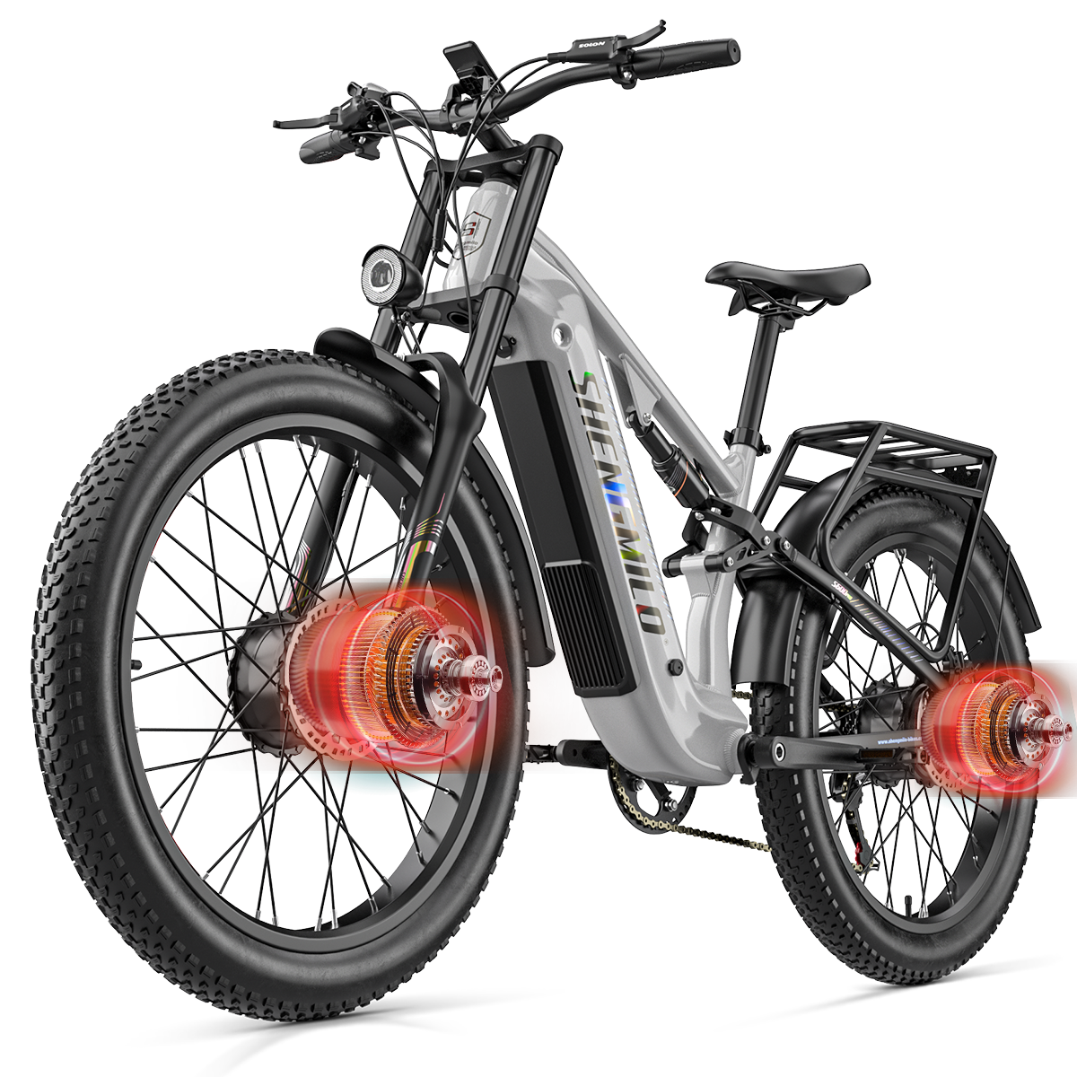 shengmilo Electric Mountain Bike S600pro Dual Motor 2000W Top Speed 15 mph, 60 km range, 26’ - grey