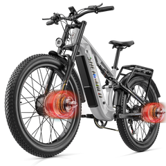 shengmilo Electric Mountain Bike S600pro Dual Motor 2000W Top Speed 15 mph, 60 km range, 26’ - grey