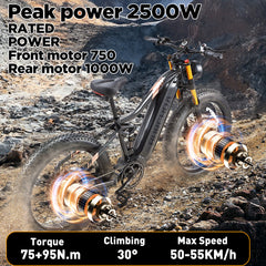 BURCHDA HC26 2500W Dual Motor Fat Tire EBike, 48V30AH Long Range,26Inch MTB Electric Bicycle for Adults,Off-Road,City Commuting