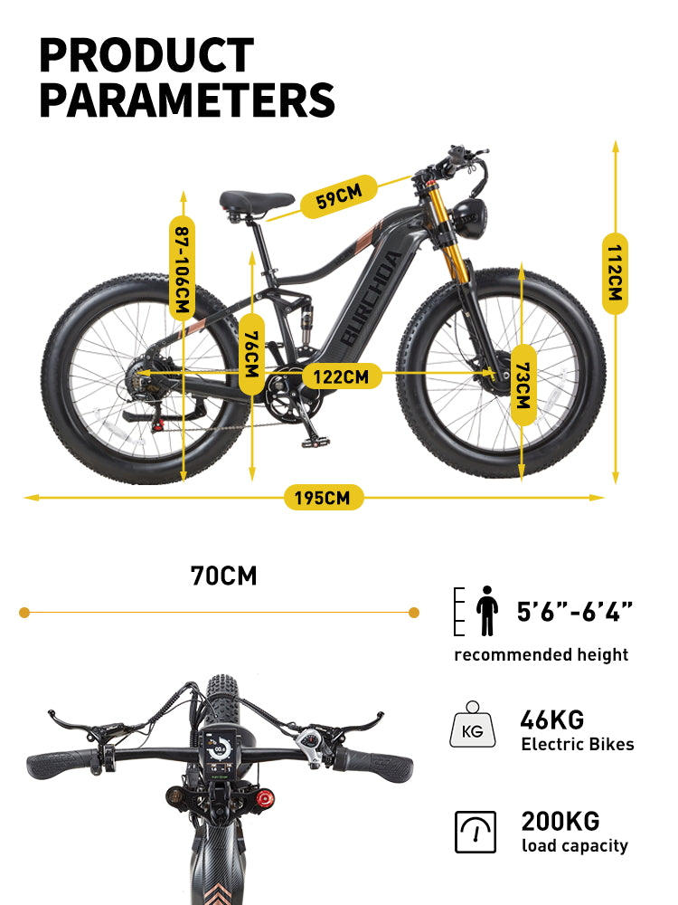 BURCHDA HC26 2500W Dual Motor Fat Tire EBike, 48V30AH Long Range,26Inch MTB Electric Bicycle for Adults,Off-Road,City Commuting