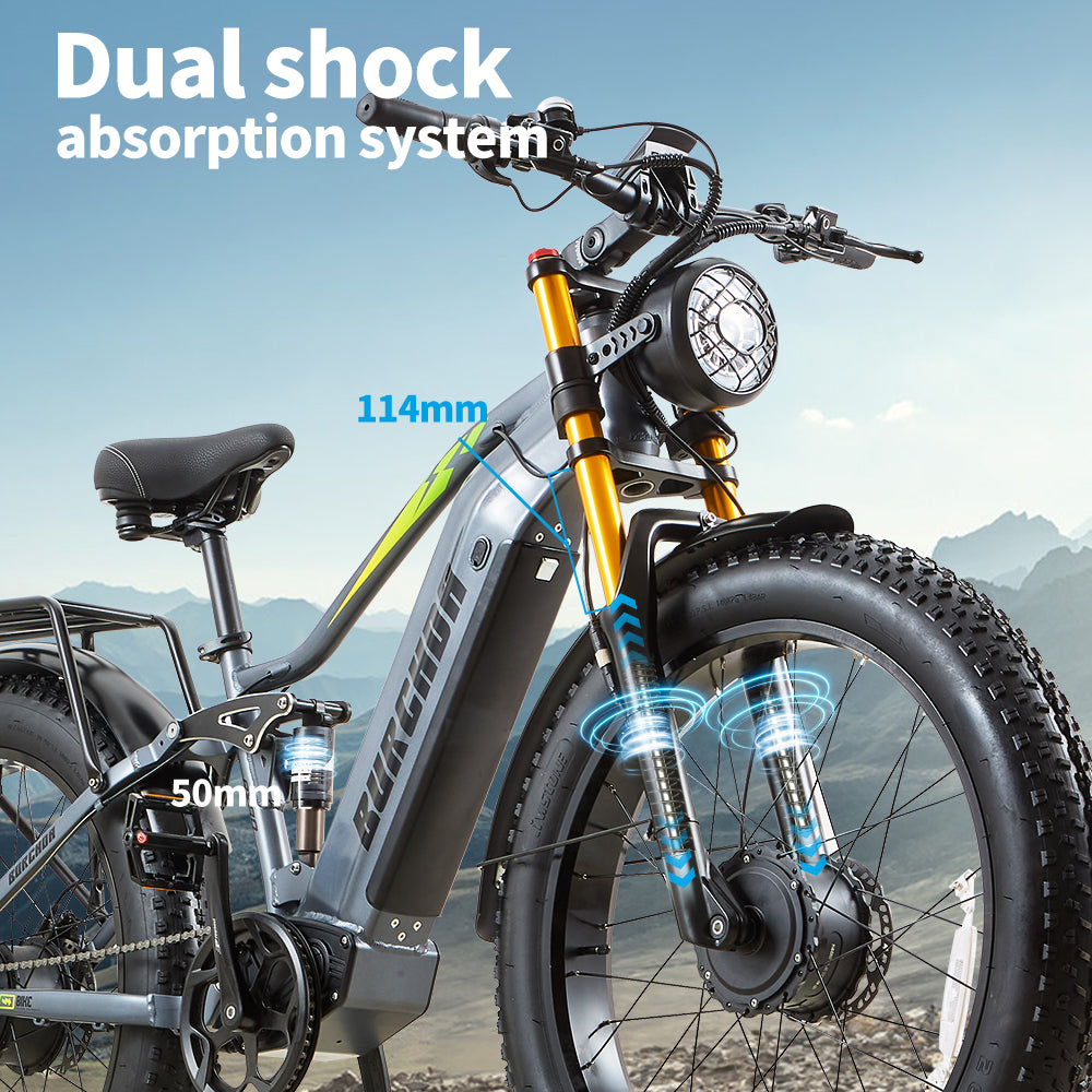 Burchoa Rx80 BURCHDA RX80 Dual Motor 2000W Electric Mountain Bike, 26-inch 4.0 Fat ...