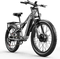 shengmilo Electric Mountain Bike S600 Dual Motor 2000W Top Speed 15 mph, 60 km range, 840 watt-hours, 26’ - grey