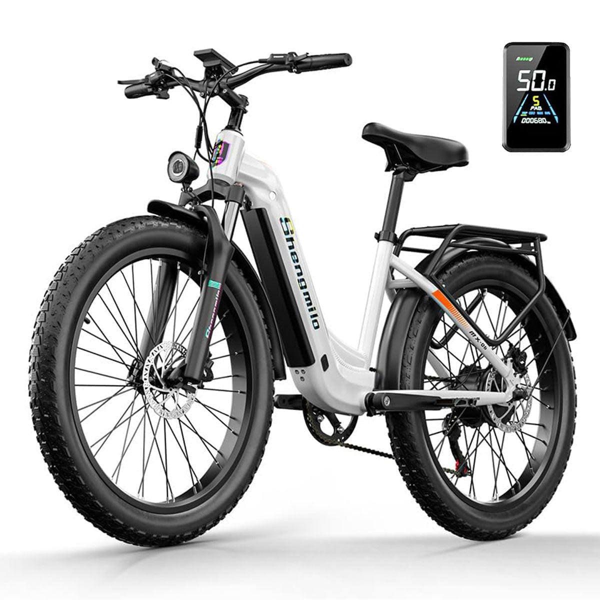 shengmilo Electric Mountain Bike MX06  500W（With Two Batteries）Top Speed 15 mph, 60 km range, 840 watt-hours, 26’ - white