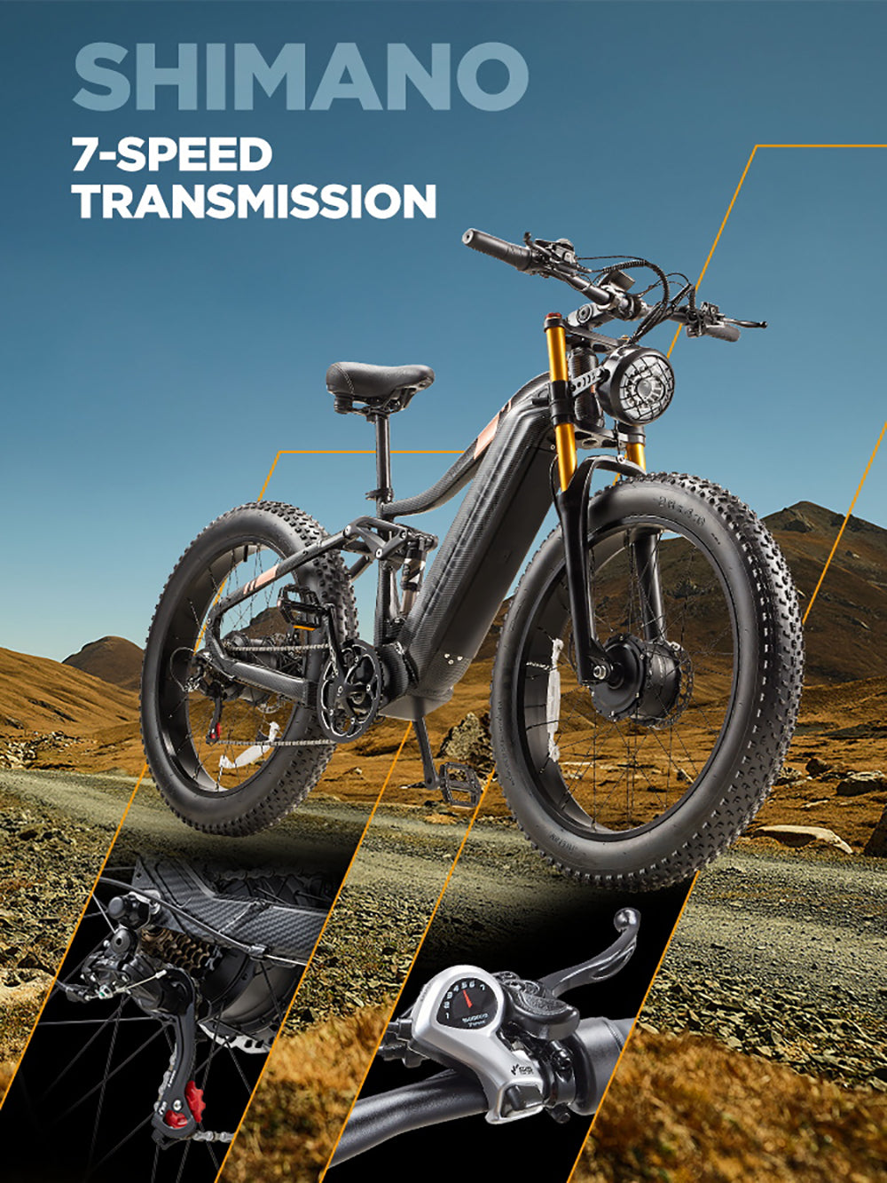 BURCHDA HC26 2500W Dual Motor Fat Tire EBike, 48V30AH Long Range,26Inch MTB Electric Bicycle for Adults,Off-Road,City Commuting